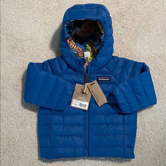 Patagonia NWT 6-12 month baby boy blue hooded puffer reversible jacket. - Picture 2 of 7